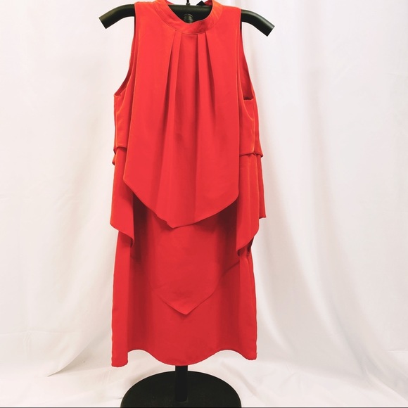 H&M Red Orange Sleeveless Tiered Dress Size 4 - Picture 2 of 7